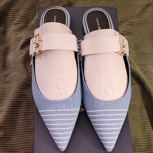 Tommy Hilfiger Blue and Cream Mules with Buckle